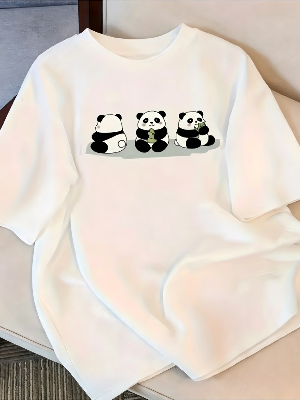 Cute Panda Print white Women Men T-shirt Unisex